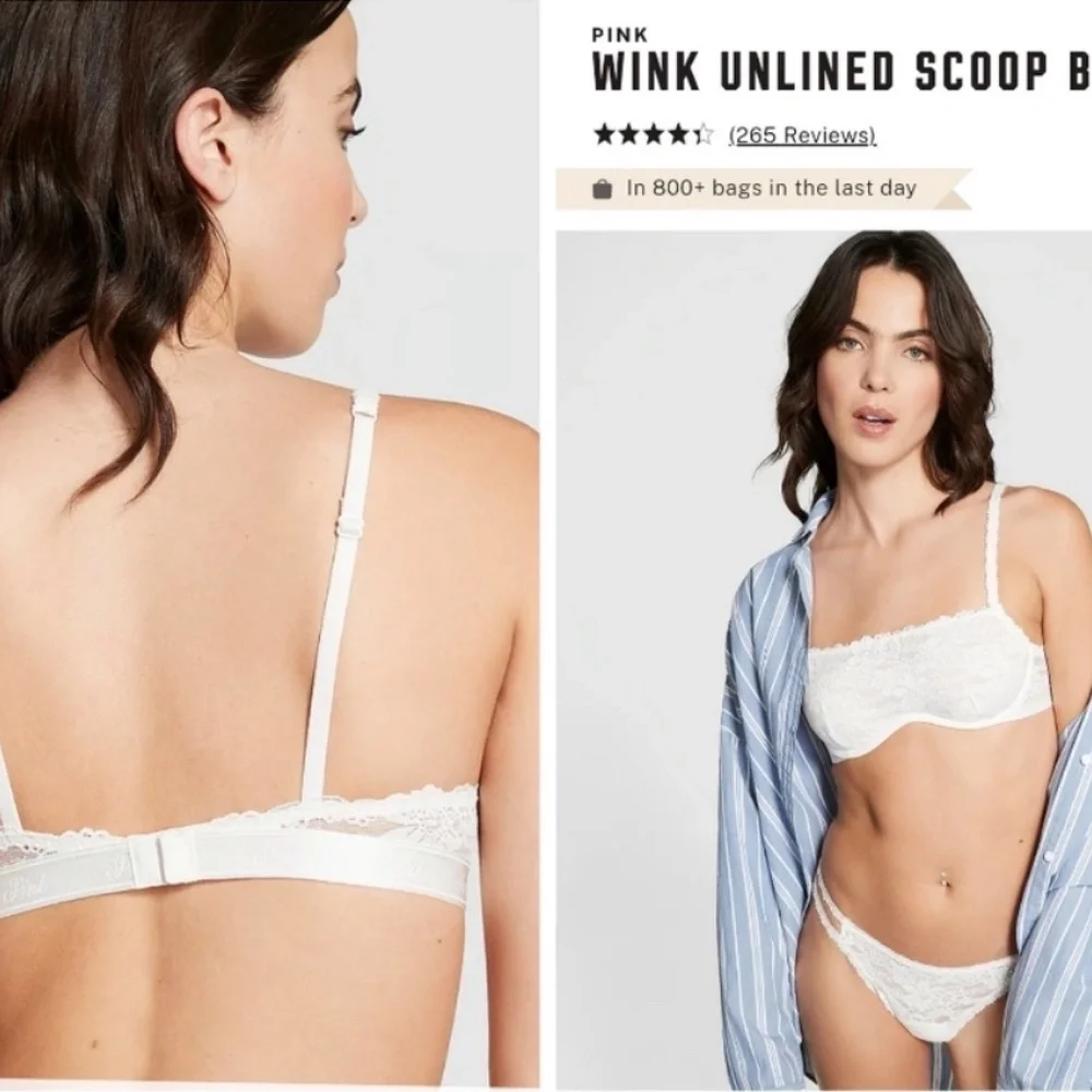 Victoria’s Secret PINK Wink Scoop Bra | L | White | Unlined Bralette | NWT